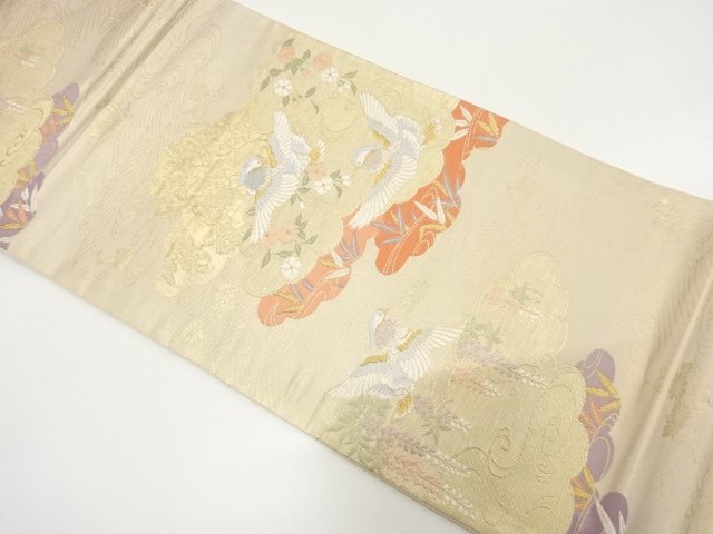 JAPANESE KIMONO / ANTIQUE FUKURO OBI / WOVEN WEEPING SAKURA